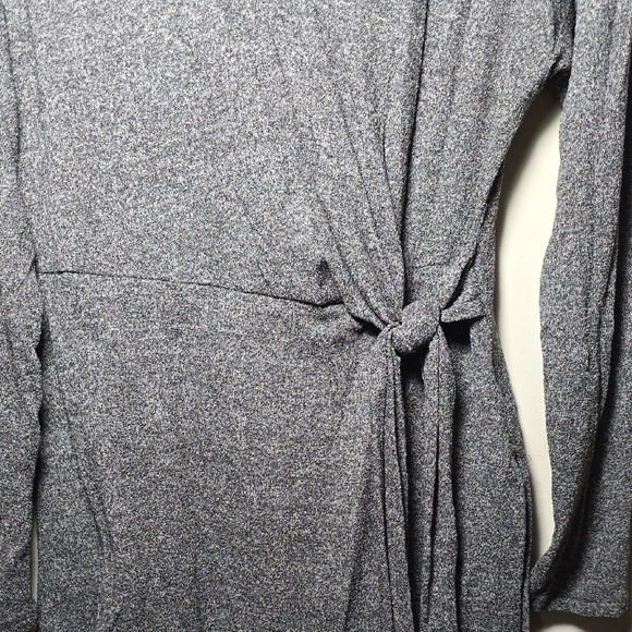 Lush Heathered Taupe Knit Wrap Dress Long Sleeve Tie Waist Mini - Picture 2 of 5